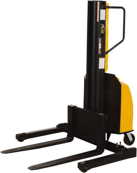 Vestil - 1,500 Lb Capacity, 98" Lift Height, Battery Powered Stacker - 2" Lowered Height, 36" Fork Length, 45" Overall Width - Industrial Tool & Supply