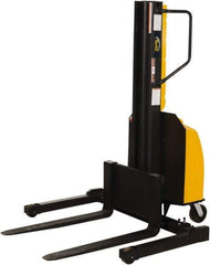 Vestil - 1,500 Lb Capacity, 98" Lift Height, Battery Powered Stacker - 2" Lowered Height, 36" Fork Length, 45" Overall Width - Industrial Tool & Supply