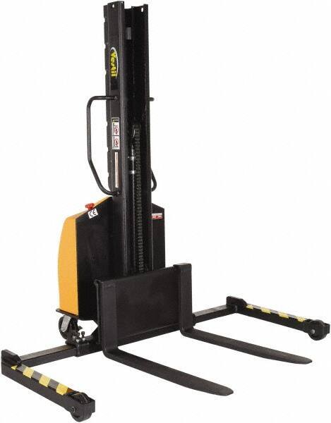 Vestil - 1,500 Lb Capacity, 63" Lift Height, Battery Powered Stacker - 2" Lowered Height, 36" Fork Length, 29-1/2" Overall Width - Industrial Tool & Supply