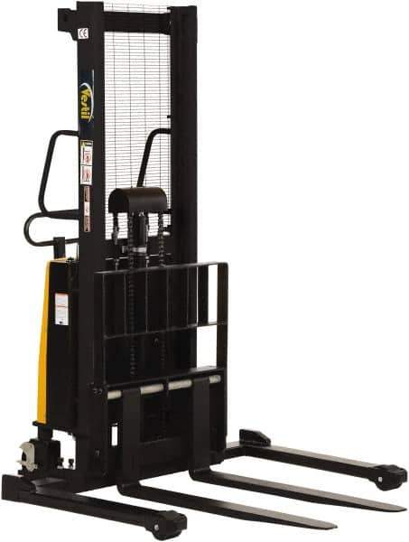 Vestil - 2,000 Lb Capacity, 63" Lift Height, Battery Powered Stacker - 2-1/8" Lowered Height, 42" Fork Length, 58" Overall Width - Industrial Tool & Supply
