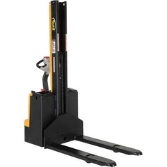Vestil - 2,200 Lb Capacity, 62" Lift Height, Battery Powered Stacker - 3-3/8" Lowered Height, 42" Fork Length, 32" Overall Width - Industrial Tool & Supply