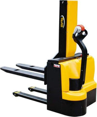 Vestil - 3,000 Lb Capacity, 43" Lift Height, Battery Powered Stacker - 3-3/8" Lowered Height, 42" Fork Length, 31-1/2" Overall Width - Industrial Tool & Supply