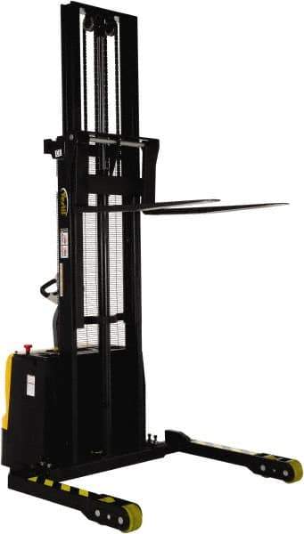 Vestil - 3,000 Lb Capacity, 125" Lift Height, Battery Powered Stacker - 2-1/8" Lowered Height, 42" Fork Length, 50" Overall Width - Industrial Tool & Supply