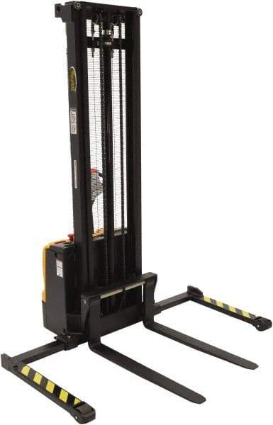 Vestil - 2,200 Lb Capacity, 150" Lift Height, Battery Powered Stacker - 2-1/8" Lowered Height, 42" Fork Length, 56" Overall Width - Industrial Tool & Supply
