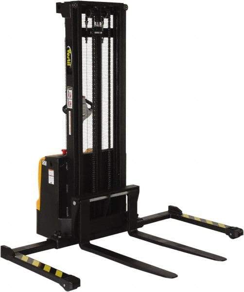 Vestil - 2,200 Lb Capacity, 125" Lift Height, Battery Powered Stacker - 2-1/8" Lowered Height, 42" Fork Length, 50" Overall Width - Industrial Tool & Supply
