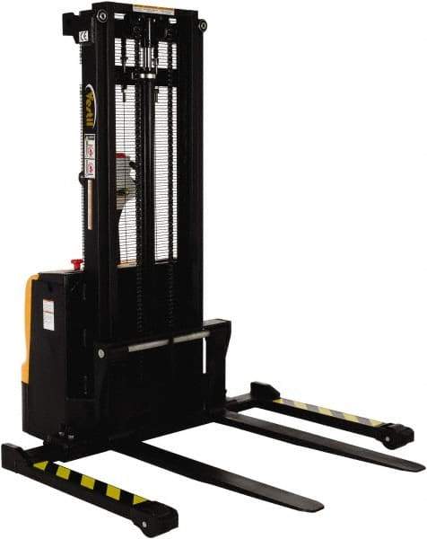 Vestil - 2,200 Lb Capacity, 101" Lift Height, Battery Powered Stacker - 2-1/8" Lowered Height, 42" Fork Length, 58" Overall Width - Industrial Tool & Supply
