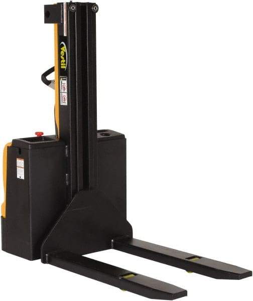Vestil - 2,200 Lb Capacity, 62" Lift Height, Battery Powered Stacker - 3-3/8" Lowered Height, 42" Fork Length, 32" Overall Width - Industrial Tool & Supply