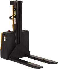 Vestil - 2,200 Lb Capacity, 62" Lift Height, Battery Powered Stacker - 3-3/8" Lowered Height, 42" Fork Length, 32" Overall Width - Industrial Tool & Supply