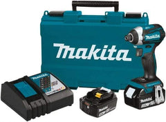 Makita - 18 Volt, 1/4" Drive, 1,550 In/Lb Torque, Cordless Impact Driver - Pistol Grip Handle, 3600 RPM, 2 Lithium-Ion Batteries Included - Industrial Tool & Supply