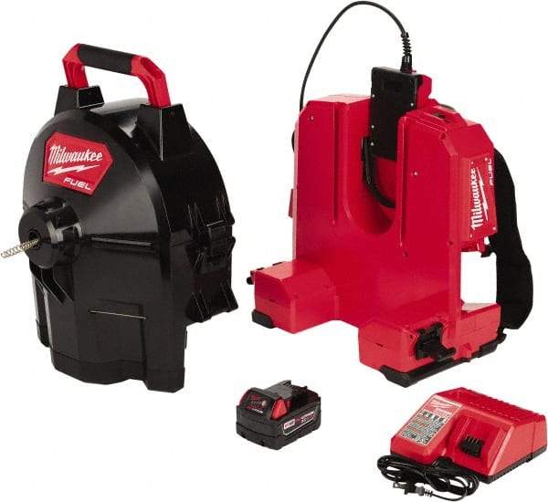 Milwaukee Tool - 18V Battery Battery Drain Cleaning Machine - For 1-1/4" to 4" Pipe, 75' Cable - Industrial Tool & Supply