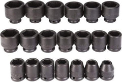 Proto - 20 Piece 3/4" Drive Black Finish Impact Socket Set - 6 Points, 5/8" to 2" Range, Inch Measurement Standard - Industrial Tool & Supply