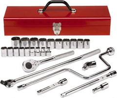 Proto - 26 Piece 1/2" Drive Chrome Finish Socket Set - 12 Points, 3/8" to 1-1/2" Range, Inch Measurement Standard - Industrial Tool & Supply
