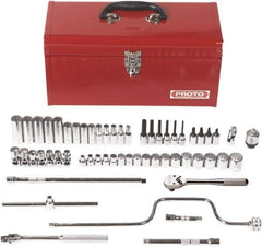 Proto - 57 Piece 3/8" Drive Chrome Finish Deep Well Socket Set - 12 Points, 6mm to 22mm Range, Metric Measurement Standard - Industrial Tool & Supply