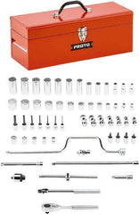 Proto - 58 Piece 3/8" Drive Chrome Finish Deep Well Socket Set - 8, 12 Points, 1/4" to 1" Range, Inch Measurement Standard - Industrial Tool & Supply