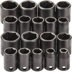 Proto - 18 Piece 3/8" Drive Black Finish Impact Socket Set - 6 Points, 1/4" to 3/4" (10mm to 19mm) Range, Inch/Metric Measurement Standard - Industrial Tool & Supply