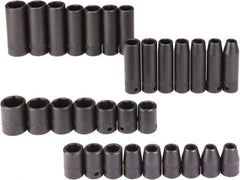 Proto - 30 Piece 1/2" Drive Black Finish Deep Well Impact Socket Set - 6 Points, 8mm to 24mm Range, Metric Measurement Standard - Industrial Tool & Supply