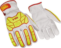 Ringers Gloves - Size 3XL (13), ANSI Cut Lvl 3, Goatskin Leather Cut Resistant Gloves - Hook & Loop Cuff, White/Hi-Vis Yellow, Paired - Industrial Tool & Supply