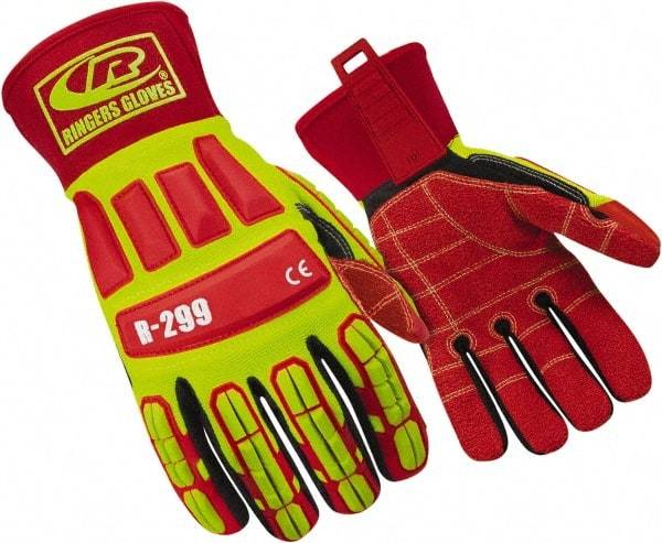 Ringers Gloves - Size S (8), ANSI Cut Lvl 4, Cut & Puncture Resistant Gloves - Open Cuff, Hi-Vis Yellow/Red/Black, Paired - Industrial Tool & Supply