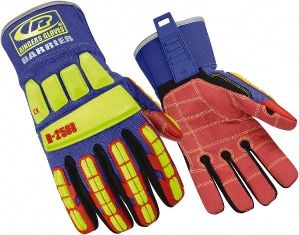 Ringers Gloves - Size S (8), ANSI Cut Lvl 6, Cut & Puncture Resistant Gloves - Open Cuff, Hi-Vis Yellow/Red/Black/Blue, Paired - Industrial Tool & Supply