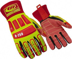 Ringers Gloves - Size L (10), ANSI Cut Lvl 5, Cut & Puncture Resistant Gloves - Open Cuff, Hi-Vis Yellow/Red/Black, Paired - Industrial Tool & Supply