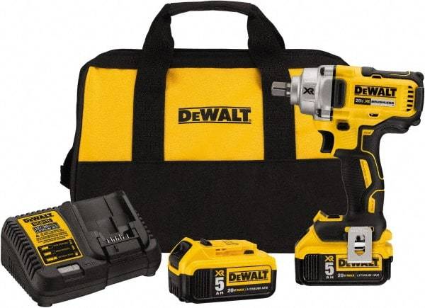 DeWALT - 1/2" Drive 20 Volt Mid-Handle Cordless Impact Wrench & Ratchet - 2,000 RPM, 0 to 3,100 BPM, 330 Ft/Lb Torque, 2 Lithium-Ion Batteries Included - Industrial Tool & Supply