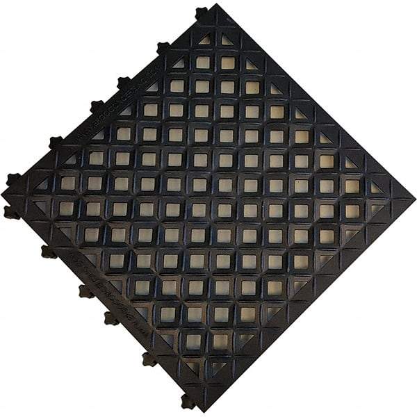Ergo Advantage - 18" Long x 18" Wide x 1" Thick, Anti-Fatigue Modular Matting Anti-Fatigue Flooring - 2 Interlocking Sides, Black, For Dry Areas - Industrial Tool & Supply
