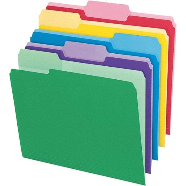 Pendaflex - 11-5/8 x 9-1/2", Letter Size, Assorted Colors, File Folders with Top Tab - 11 Point Stock, Assorted Tab Cut Location - Industrial Tool & Supply