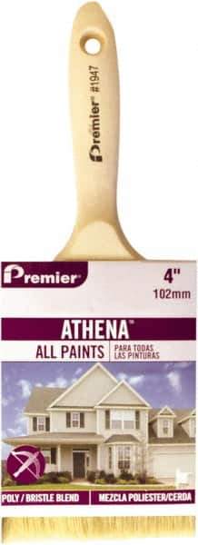 Premier Paint Roller - 4" Flat Polyester/Natural General Purpose Paint Brush Set - 3-1/2" Bristle Length, 6" Wood Beavertail Handle - Industrial Tool & Supply