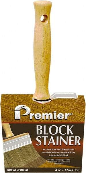 Premier Paint Roller - 5" Flat Polyester/Natural Stainer Brush - 3" Bristle Length, 5-1/4" Wood Threaded Wood Handle - Industrial Tool & Supply