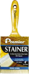 Premier Paint Roller - 4" Flat Polyester Stainer Brush - 3" Bristle Length, 6-1/2" Wood Beavertail Handle - Industrial Tool & Supply