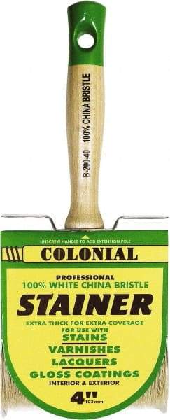 Premier Paint Roller - 4" Flat White China Bristle Stainer Brush - 3" Bristle Length, 5-1/4" Wood Threaded Wood Handle - Industrial Tool & Supply