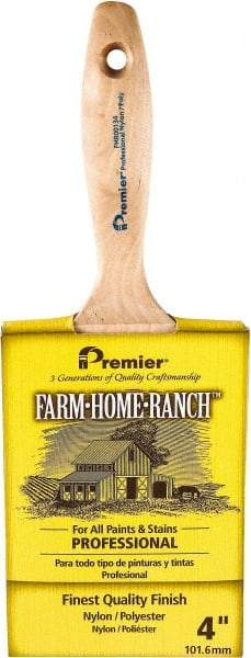 Premier Paint Roller - 4" Flat Nylon/Polyester General Purpose Paint Brush - 3-1/2" Bristle Length, 5-3/4" Wood Beavertail Handle - Industrial Tool & Supply
