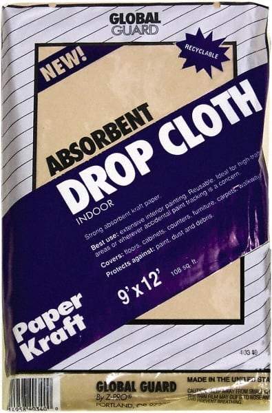 Premier Paint Roller - Medium Weight Paper Drop Cloth - 12' x 9', 1 mil Thick, Off White - Industrial Tool & Supply