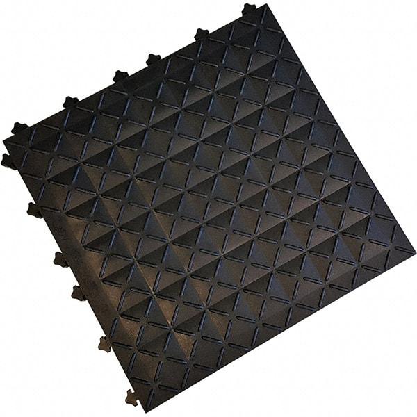 Ergo Advantage - 18" Long x 18" Wide x 1" Thick, Anti-Fatigue Modular Matting Anti-Fatigue Flooring - 2 Interlocking Sides, Black, For Dry Areas - Industrial Tool & Supply