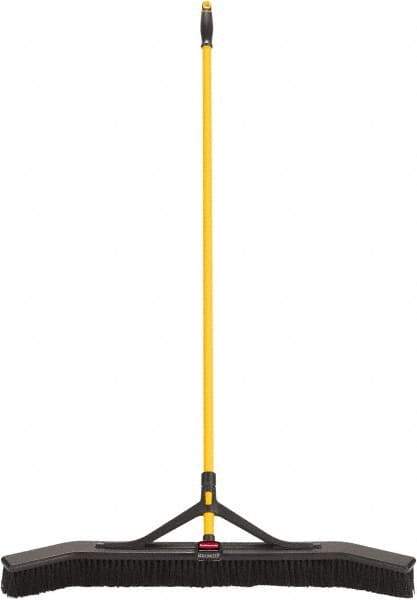Rubbermaid - 36" Medium Duty Polypropylene Push Broom - 3" Bristle Length, Foam Block, Threaded Handle Connection, Handle Included - Industrial Tool & Supply