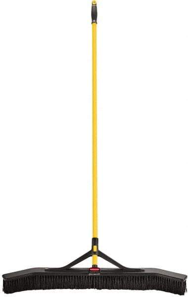 Rubbermaid - 36" Medium Duty Synthetic Push Broom - 3" Bristle Length, Foam Block, Threaded Handle Connection, Handle Included - Industrial Tool & Supply
