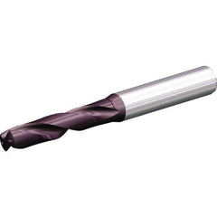 Kennametal - 4.3mm 140° Spiral Flute Solid Carbide Screw Machine Drill Bit - Uncoated, Right Hand Cut, 24mm Flute Length, 66mm OAL, SGL Point, Straight Shank, Through Coolant - Industrial Tool & Supply