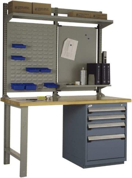 Rousseau Metal - 4 Drawer, 4 Shelf Workstation - 2,750 Lb Capacity, Wood Top, Everest Blue, 60" Wide x 80" High x 30" Long - Industrial Tool & Supply