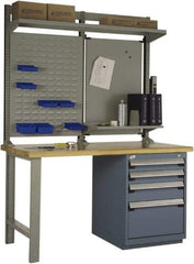 Rousseau Metal - 4 Drawer, 4 Shelf Workstation - 2,750 Lb Capacity, Wood Top, Everest Blue, 60" Wide x 80" High x 30" Long - Industrial Tool & Supply