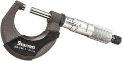 Starrett - 0 to 1" Range, 0.0001" Graduation, Mechanical Outside Micrometer - Ratchet Thimble, 3/4" Throat Depth, Accurate to 0.00005" - Industrial Tool & Supply