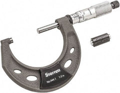 Starrett - 1 to 2" Range, 0.0001" Graduation, Mechanical Outside Micrometer - Ratchet Thimble, 1-1/4" Throat Depth, Accurate to 0.0001" - Industrial Tool & Supply