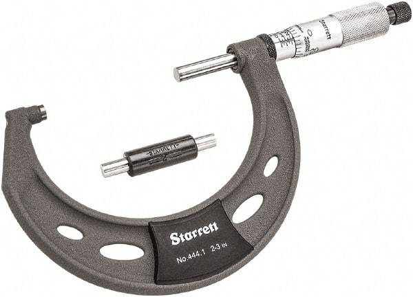 Starrett - 2 to 3" Range, 0.0001" Graduation, Mechanical Outside Micrometer - Ratchet Thimble, 1-3/4" Throat Depth, Accurate to 0.0001" - Industrial Tool & Supply