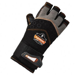 Ergodyne - Size S (7) Polyester Blend Work Gloves - Palm Coated, Hook & Loop Cuff, Half Fingered, Black, Paired - Industrial Tool & Supply