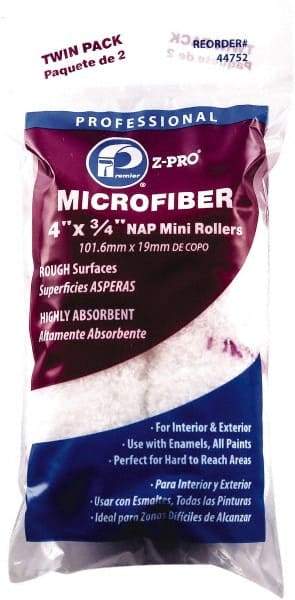 Premier Paint Roller - 3/4" Nap, 4" Wide Paint Mini Roller Covers - Rough Texture, Microfiber - Industrial Tool & Supply