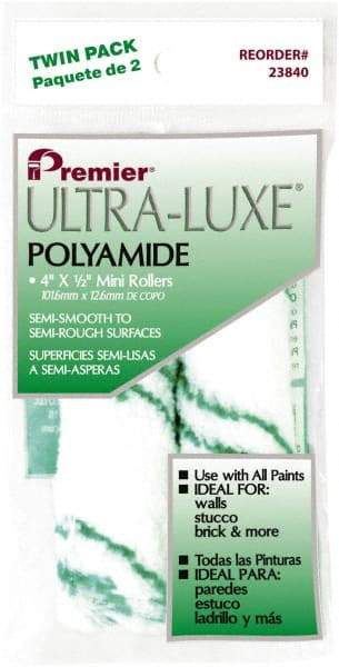 Premier Paint Roller - 1/2" Nap, 4" Wide Paint Mini Roller Covers - Semi-Rough Texture, Polyomide - Industrial Tool & Supply