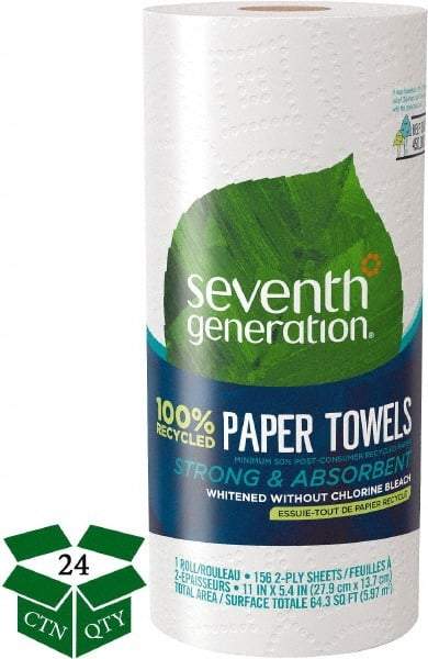 Seventh Generation - Perforated Roll of 2 Ply White Paper Towels - 11" Wide, No Added Dyes or Fragrances, 100% Recycled - Industrial Tool & Supply