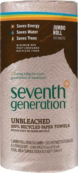 Seventh Generation - Perforated Roll of 2 Ply Brown Paper Towels - 11" Wide, Unbleached, 100% Recycled - Industrial Tool & Supply