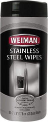 Weiman - Pre-Moistened Stainless Steel Cleaner Wipes - Canister, 8" x 7" Sheet Size, White - Industrial Tool & Supply