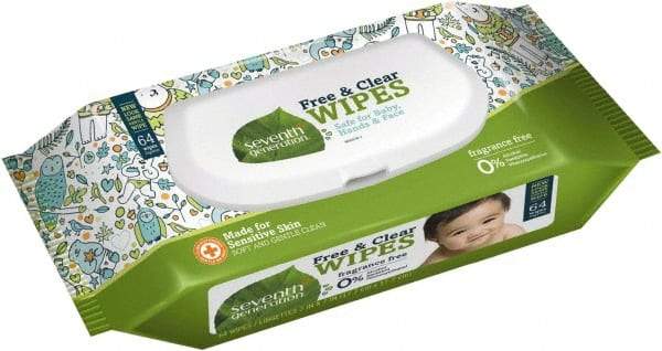 Seventh Generation - Pre-Moistened Baby Wipes - Pop-Up, 7" x 7" Sheet Size, White - Industrial Tool & Supply