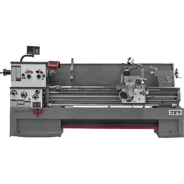 Jet - 18" Swing, 80" Between Centers, 230/460 Volt, Triple Phase Toolroom Lathe - 7MT Taper, 7-1/2 hp, 25 to 1,800 RPM, 3-1/8" Bore Diam, 44" Deep x 66" High x 136" Long - Industrial Tool & Supply